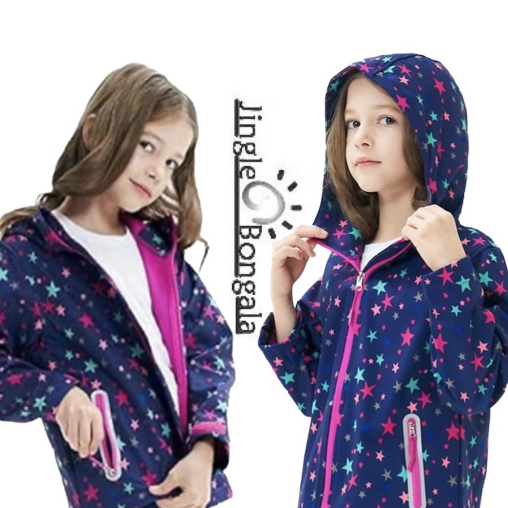 JINGLE BONGALA Lightweight
Knitted-Mesh Lining Hooded Rain
Jacket Girls Sz 5-6Y